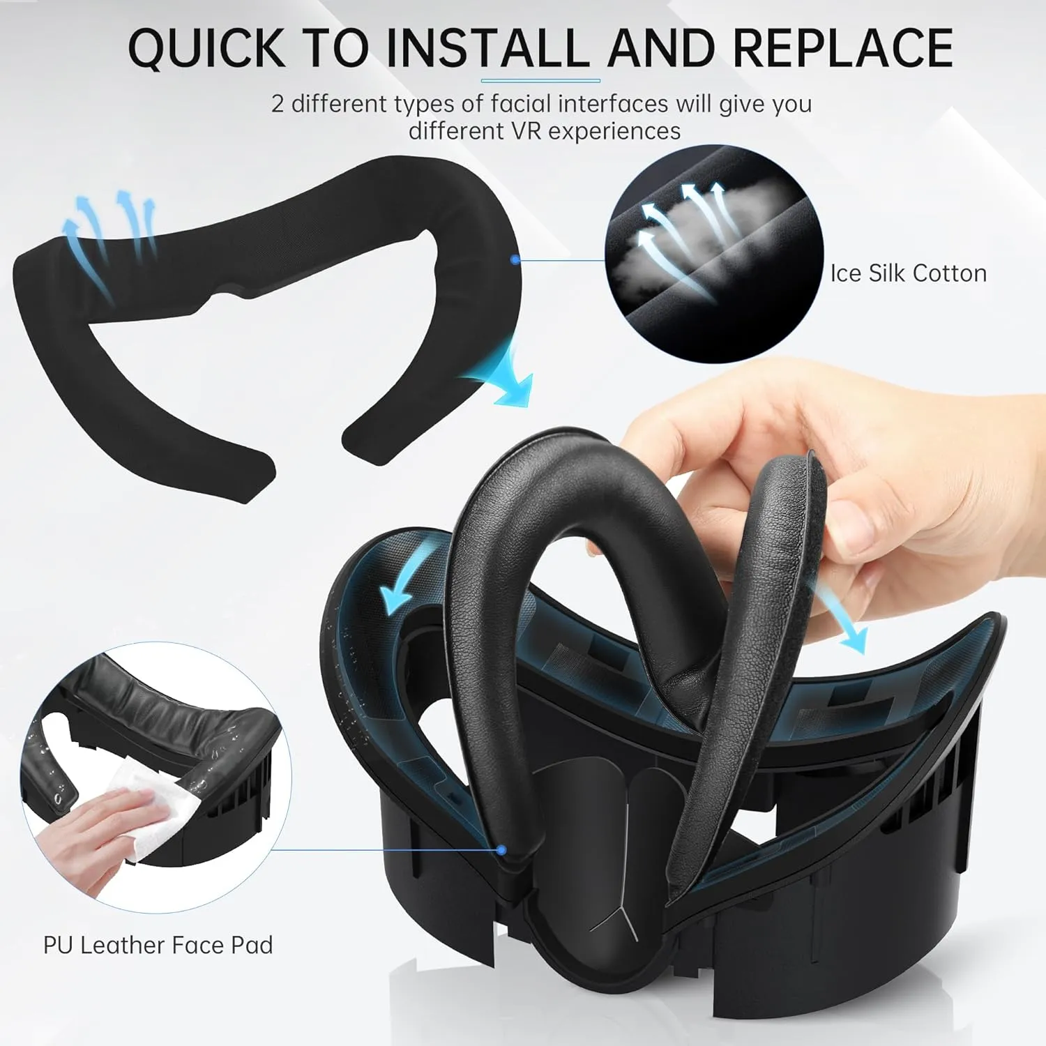 HiBloks Face Cover Pad with Cooling Fan for Meta Quest 3 Accessories, 2Pcs Face Cushion Cover Compatible with Oculus Quest 3 Fan Cooler, Replacement Facial Interface Relieve Lens Fogging (2 Speeds)