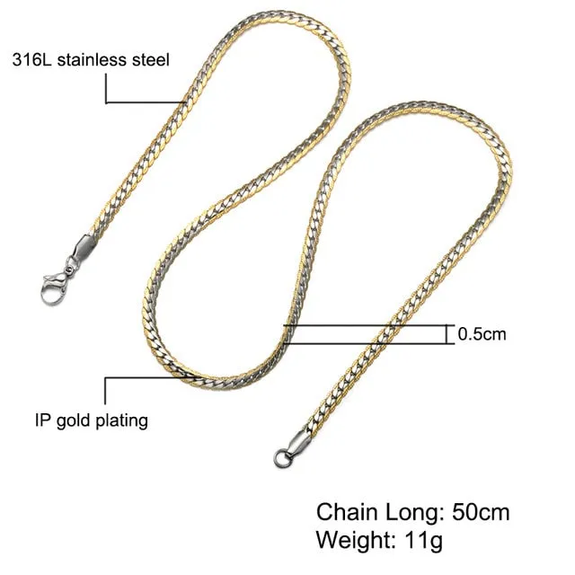 HIP Hop Gold Color Stainless Steel Curb Cuban Link Chain Necklace 50CM