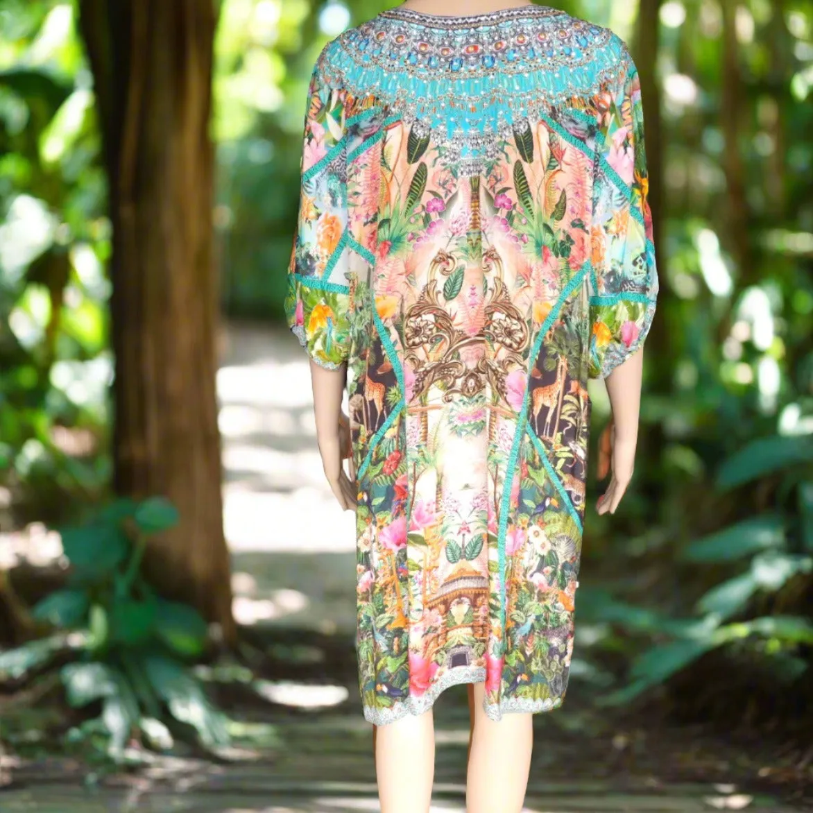 Jungle 3/4 sleeve Embellished Dress