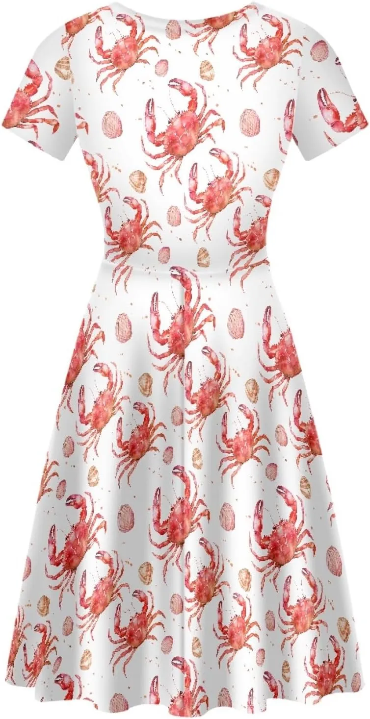 KiuLoam Women Summer Midi Dresses Short Sleeve Crew Neck A Line Dress Party Elegant Casual Dresses Plus Size S-4XL