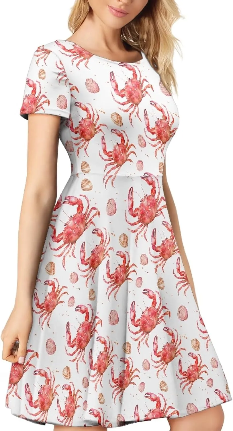 KiuLoam Women Summer Midi Dresses Short Sleeve Crew Neck A Line Dress Party Elegant Casual Dresses Plus Size S-4XL