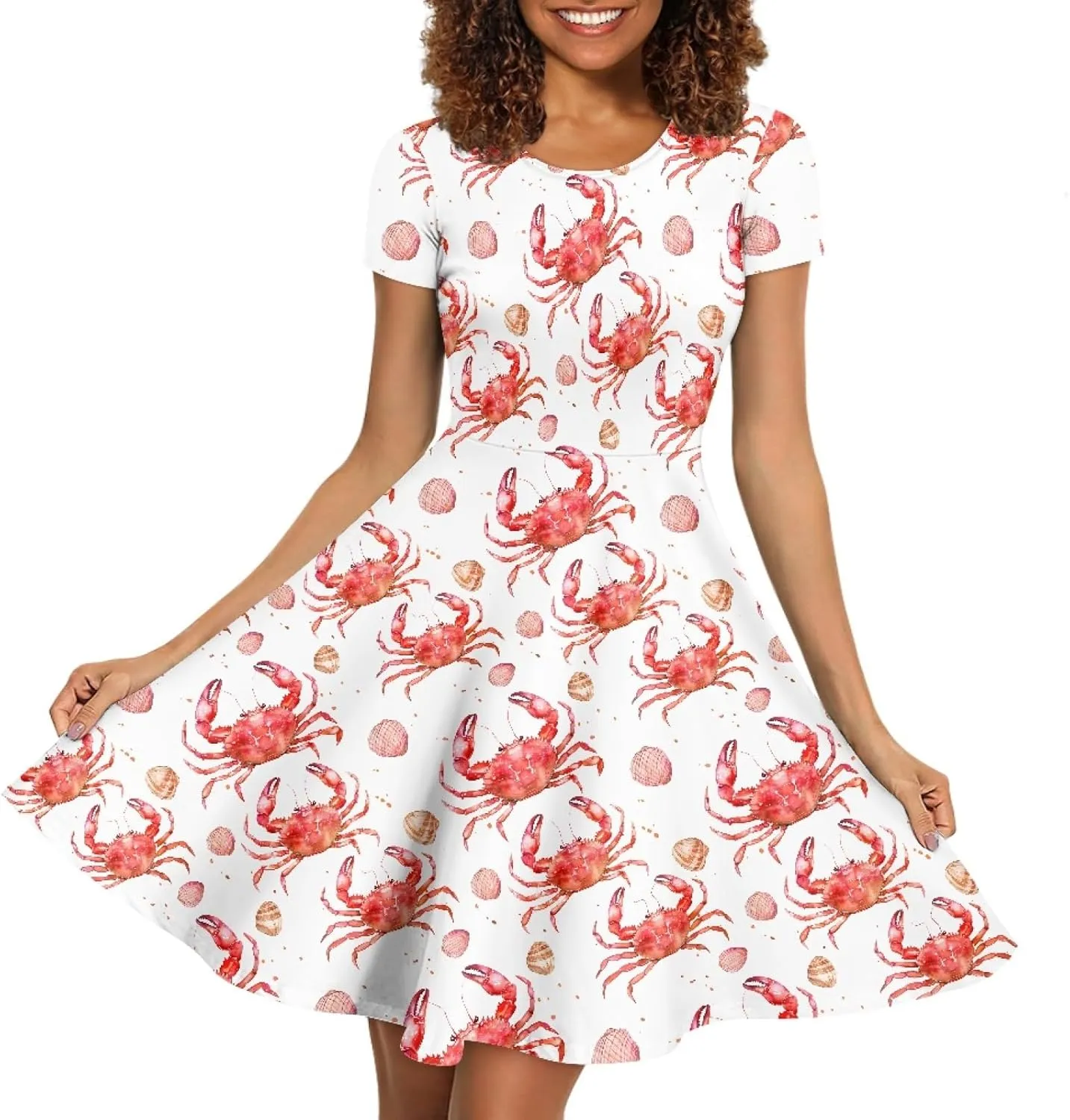 KiuLoam Women Summer Midi Dresses Short Sleeve Crew Neck A Line Dress Party Elegant Casual Dresses Plus Size S-4XL