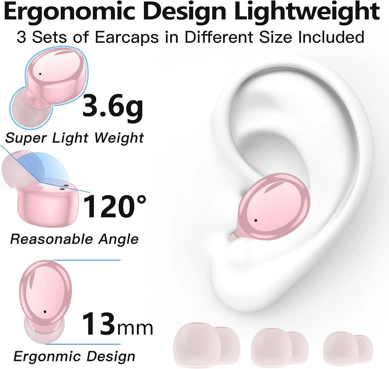 kurdene Wireless Earbuds Bluetooth 5.3 in Ear Buds Light Weight Headphones,Deep Bass Sound,Built in Mics Headset,Clear Calls Earphones for Sports Workout Glossy Bight Pink