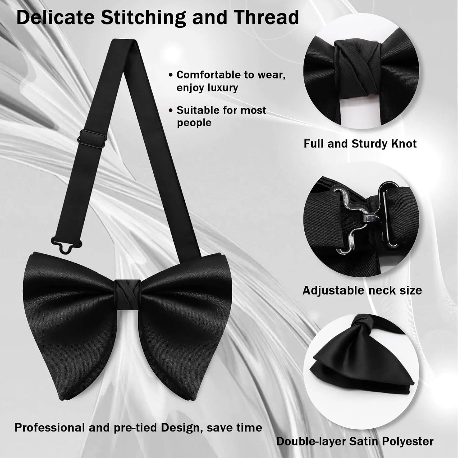 Mens Bow Tie Pre Tied Oversized Bow Ties for Men Satin Bowties for Tuxedo Wedding Party Banquet