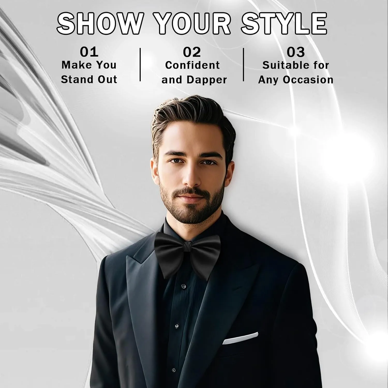 Mens Bow Tie Pre Tied Oversized Bow Ties for Men Satin Bowties for Tuxedo Wedding Party Banquet