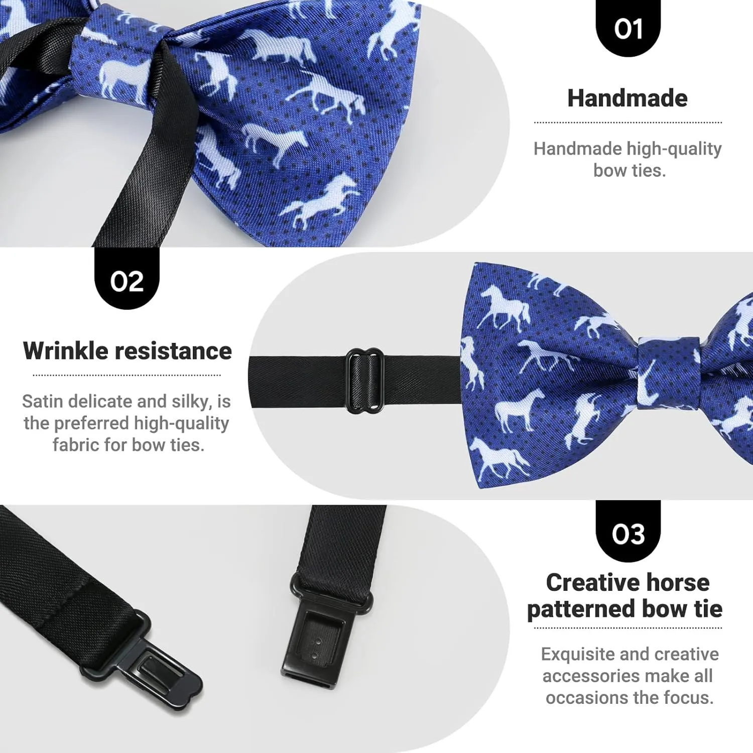 Men's Horse Race Bow Tie Satin Silk Pre-tied Solid Horse Racing Bow Ties for Men with Gift Box