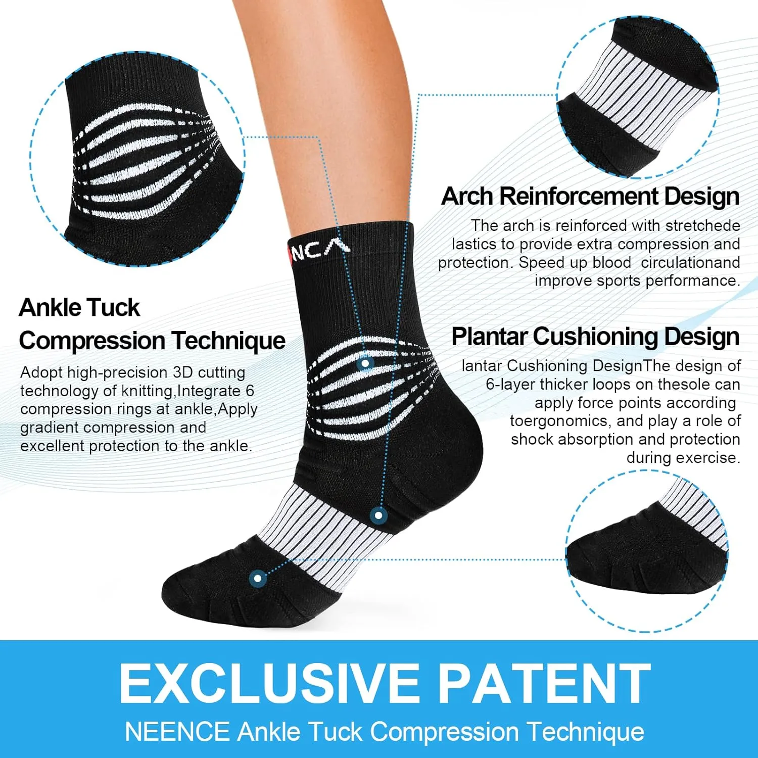 NEENCA Medical Compression Socks, Ankle Compression Stockings for Injury Recovery & Pain Relief, Sports Protection. 20-30mmHg