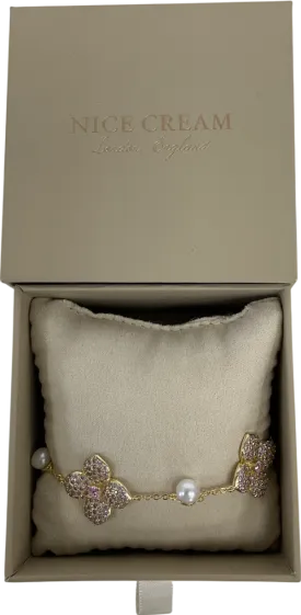 Nice Cream Metallic Gold Plated Hydrangea Pearl Bracelet One Size