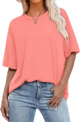 OFEEFAN Summer Tops for Women 2025 Short Sleeve Shirts Dressy Casual Crew Neck Tshirts Fashion