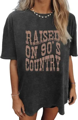 Oversized 90s Country Shirts for Women Raised On 90S Country Shirt Country Music Tshirt Rock Band Vintage Tee Tops
