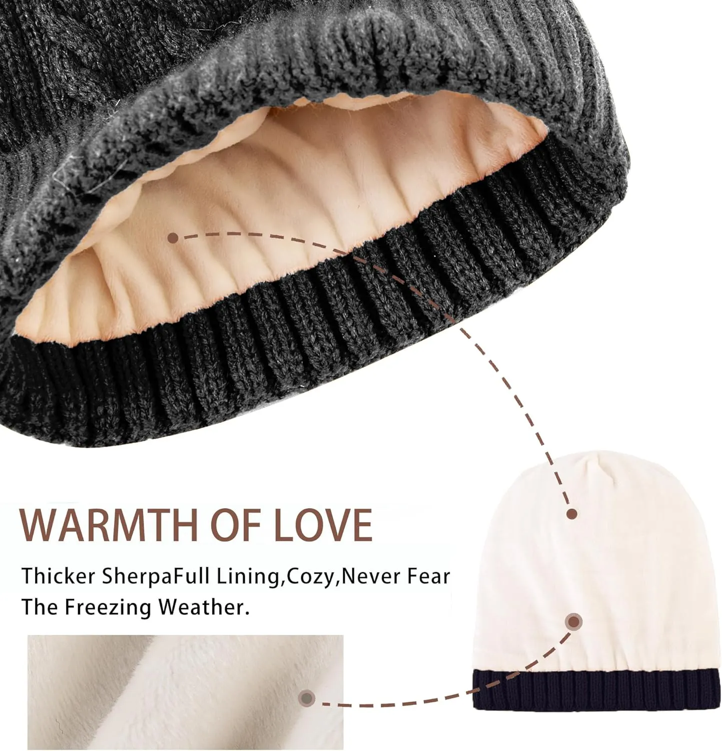 PAGE ONE Women Winter Pom Pom Beanie Hats Warm Fleece Lined,Chunky Trendy Cute Chenille Knit Twist Cap