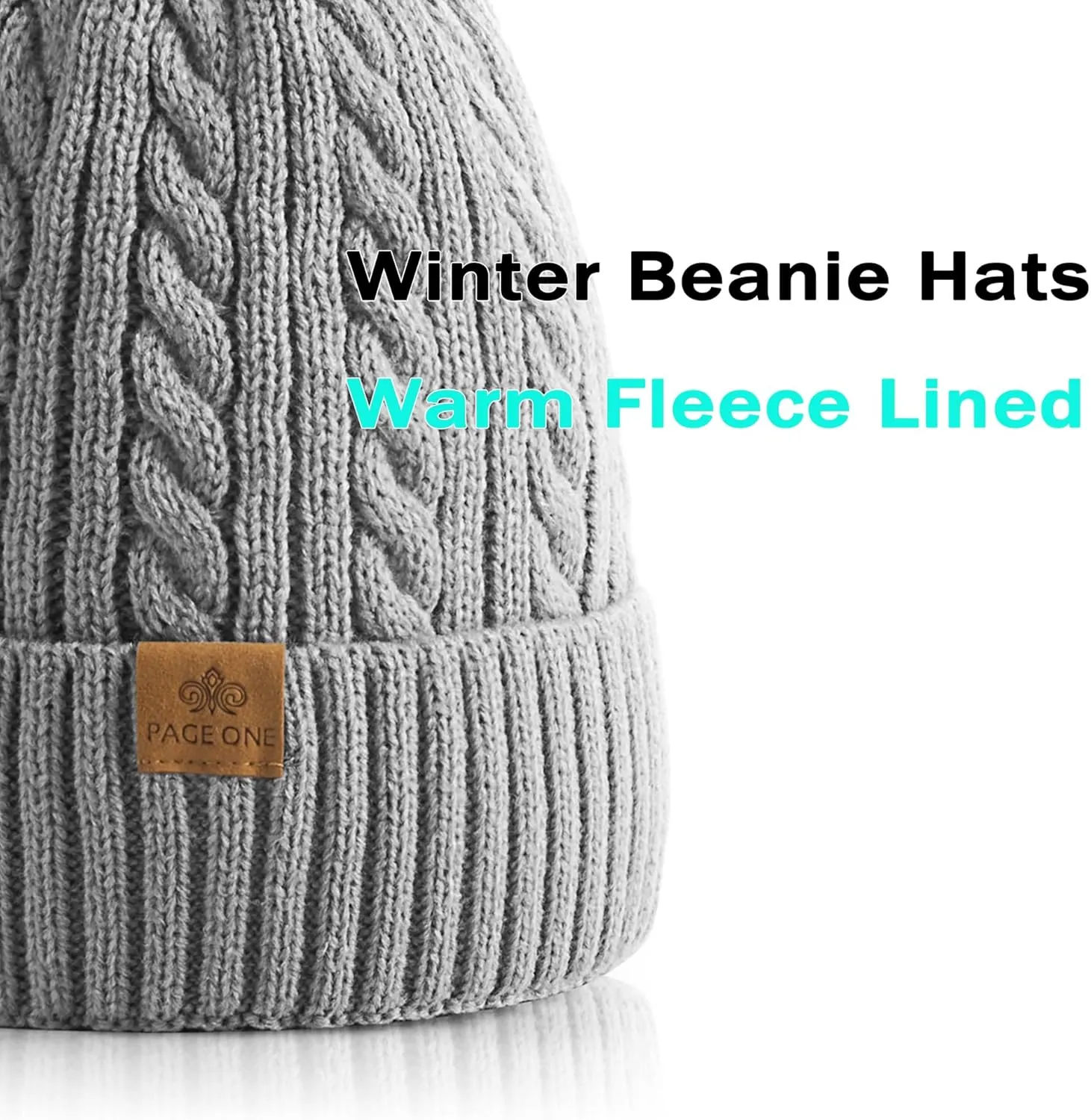 PAGE ONE Women Winter Pom Pom Beanie Hats Warm Fleece Lined,Chunky Trendy Cute Chenille Knit Twist Cap