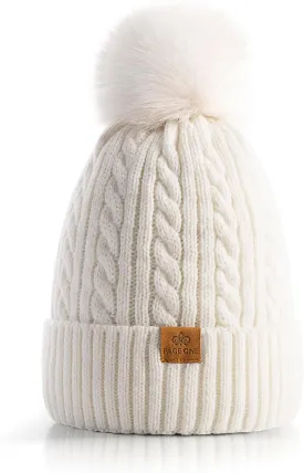 PAGE ONE Women Winter Pom Pom Beanie Hats Warm Fleece Lined,Chunky Trendy Cute Chenille Knit Twist Cap