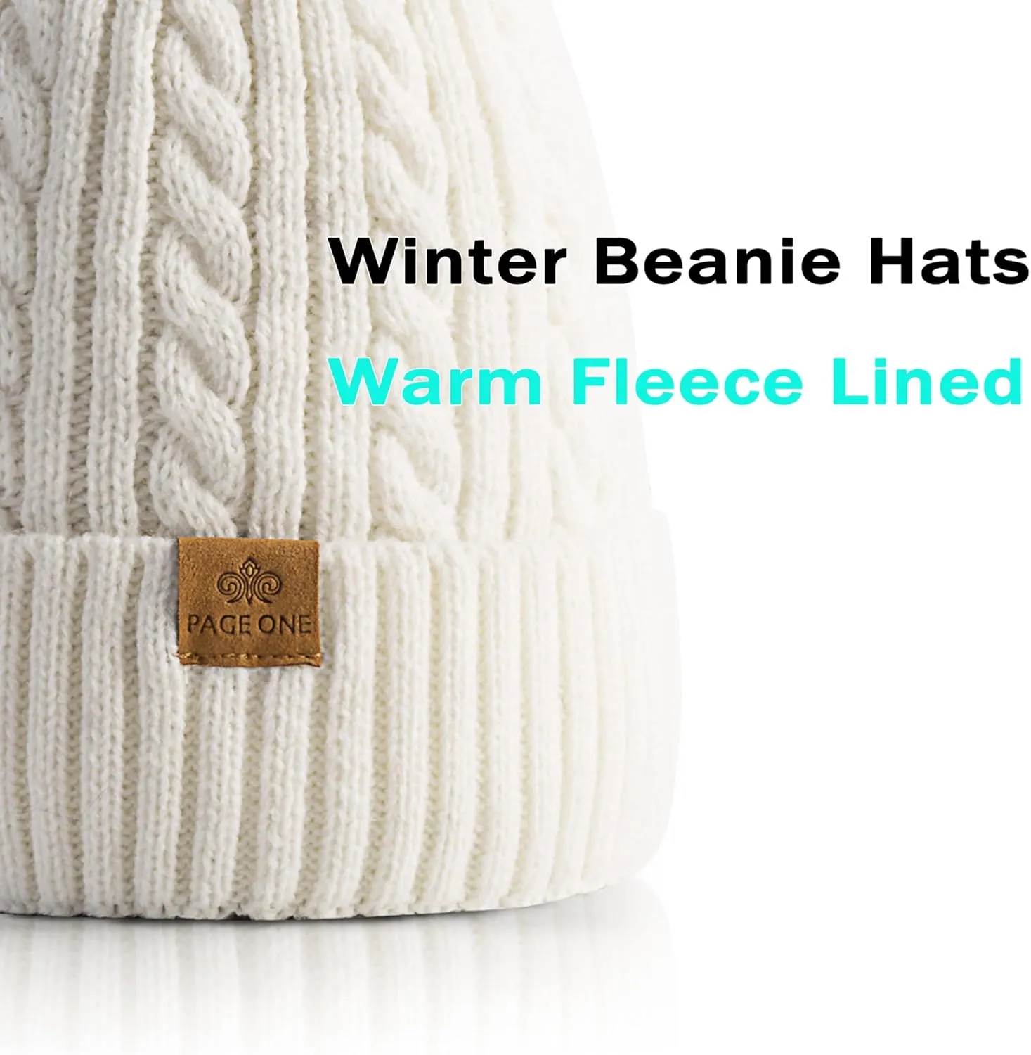 PAGE ONE Women Winter Pom Pom Beanie Hats Warm Fleece Lined,Chunky Trendy Cute Chenille Knit Twist Cap