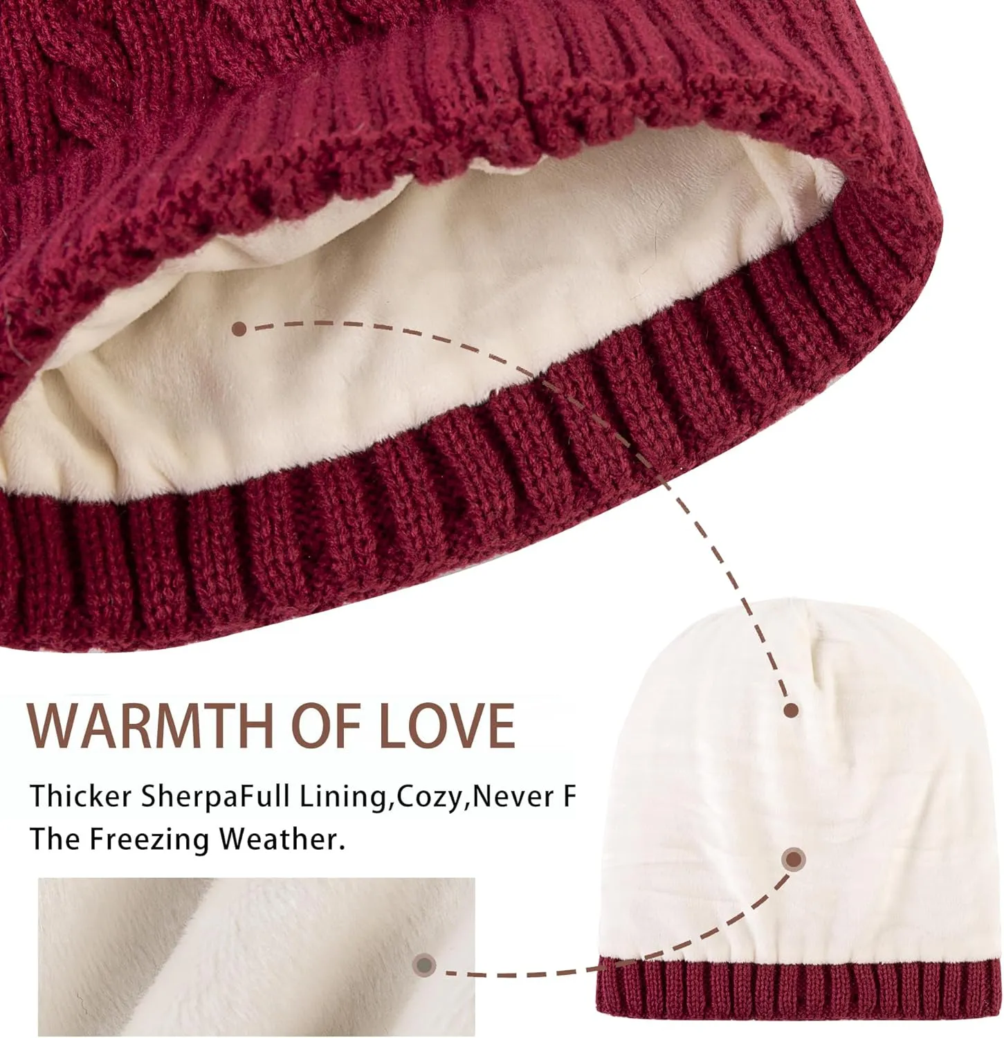 PAGE ONE Women Winter Pom Pom Beanie Hats Warm Fleece Lined,Chunky Trendy Cute Chenille Knit Twist Cap