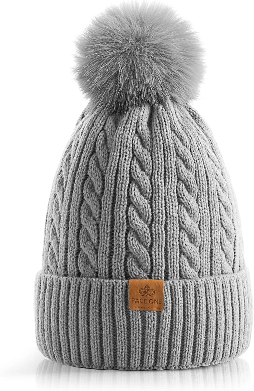 PAGE ONE Women Winter Pom Pom Beanie Hats Warm Fleece Lined,Chunky Trendy Cute Chenille Knit Twist Cap