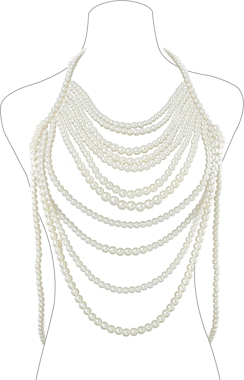 Pearl Body Chain Jewelry Pearl Body Chain Top Pearls Shoulder Chain for Women Summer Beach Body Accessories Rave Nightclub Party (tassel body chain-1)