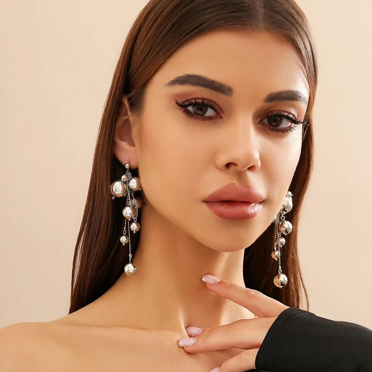 Pearl Tassel Chain Statement Earrings for Women Boho Long Pearl Ball Drop Earrings Vintage Gold Silver Beaded Dangle Earrings Dainty Wedding Jewelry Gift
