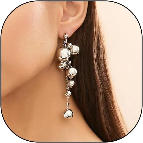 Pearl Tassel Chain Statement Earrings for Women Boho Long Pearl Ball Drop Earrings Vintage Gold Silver Beaded Dangle Earrings Dainty Wedding Jewelry Gift