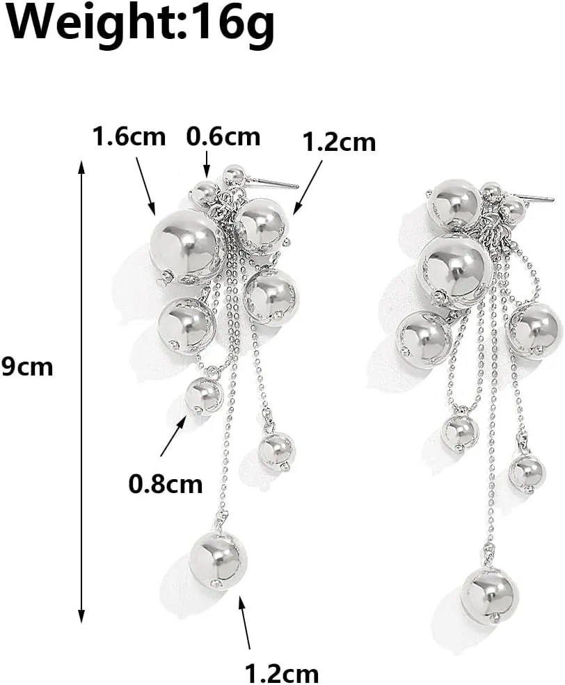 Pearl Tassel Chain Statement Earrings for Women Boho Long Pearl Ball Drop Earrings Vintage Gold Silver Beaded Dangle Earrings Dainty Wedding Jewelry Gift