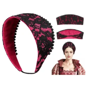 PROCOS Anne Pearl Headband Velvet Tudor French Hood Headpiece Elizabethan Headwear Queen Parr Renaissance Hair Accessory (A-Red)