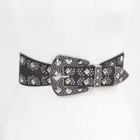 Silver Stud Black Faux Leather Waist Belt