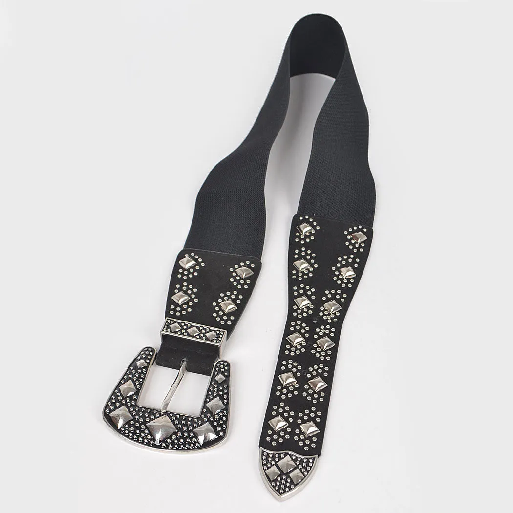 Silver Stud Black Faux Leather Waist Belt