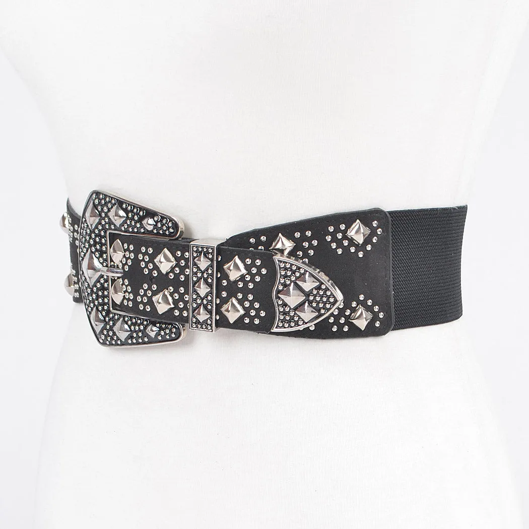 Silver Stud Black Faux Leather Waist Belt