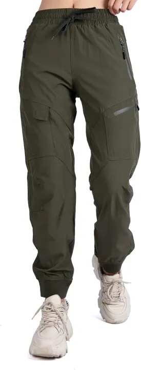 Singbring Women's Athletic Hiking Cargo Joggers Pants Outdoor Workout Lightweight Quick Dry UPF 50 Zipper Pockets