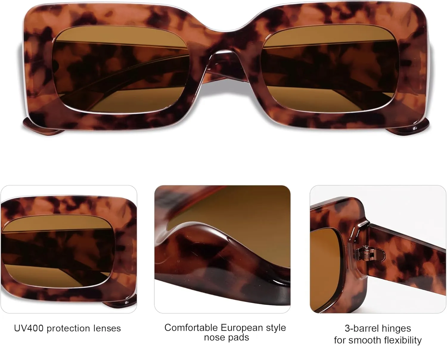 SOJOS Retro 90s Nude Rectangle Sunglasses Womens Mens Trendy Chunky Glasses