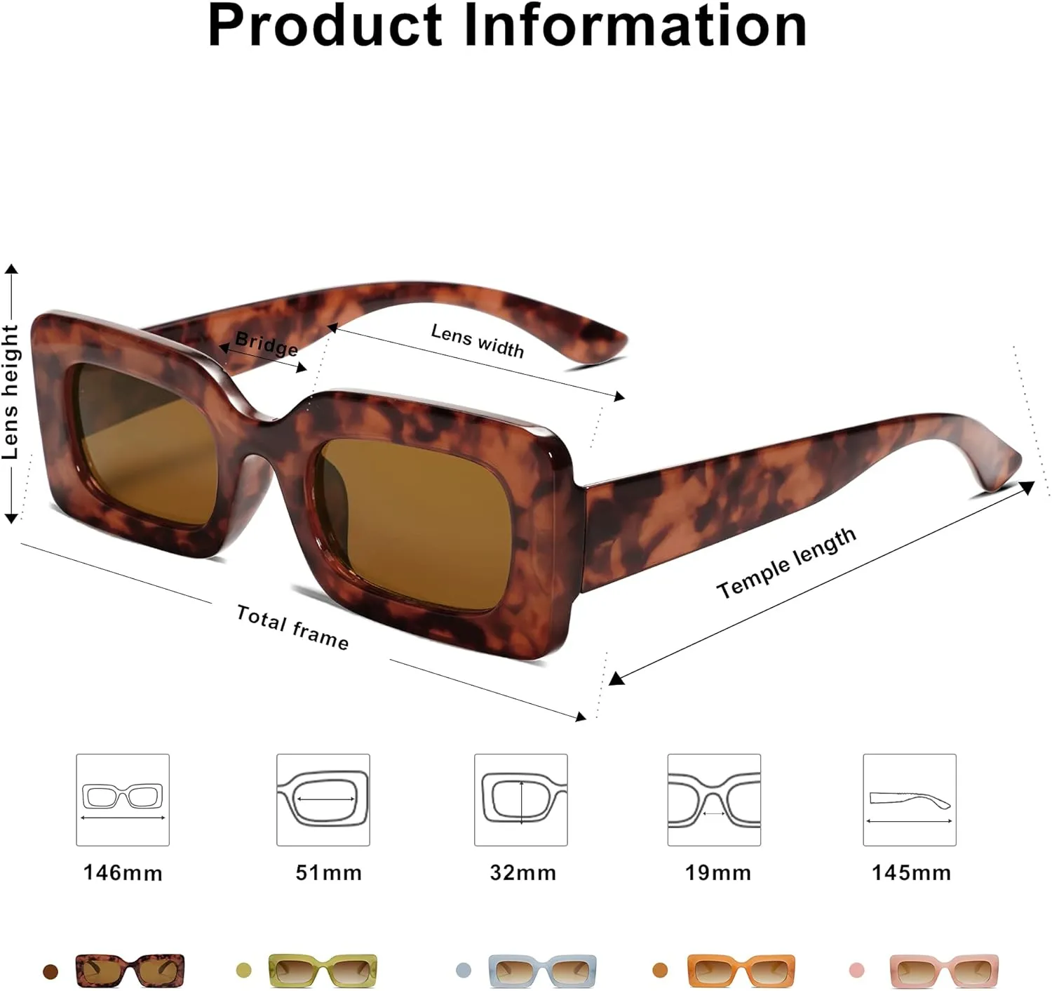 SOJOS Retro 90s Nude Rectangle Sunglasses Womens Mens Trendy Chunky Glasses
