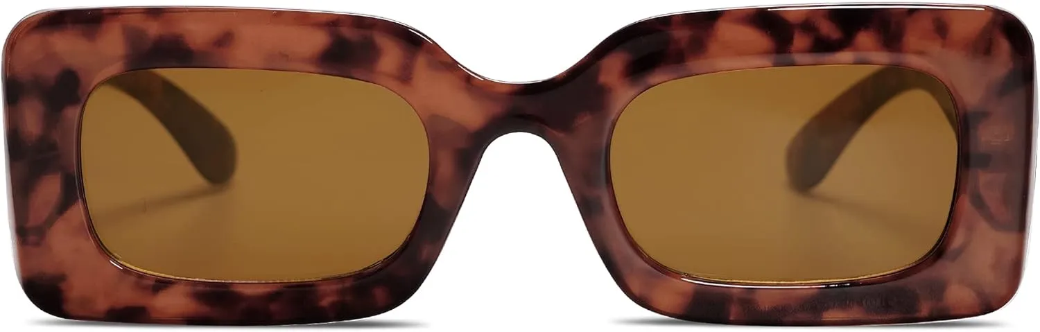 SOJOS Retro 90s Nude Rectangle Sunglasses Womens Mens Trendy Chunky Glasses