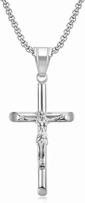 Sonateomber Holy Cross Pendant Necklace for Men Women - Catholic Christian Chunky Stainless Steel Hypoallergenic Chain Thanksgiving Christmas Family Jewelry Gift
