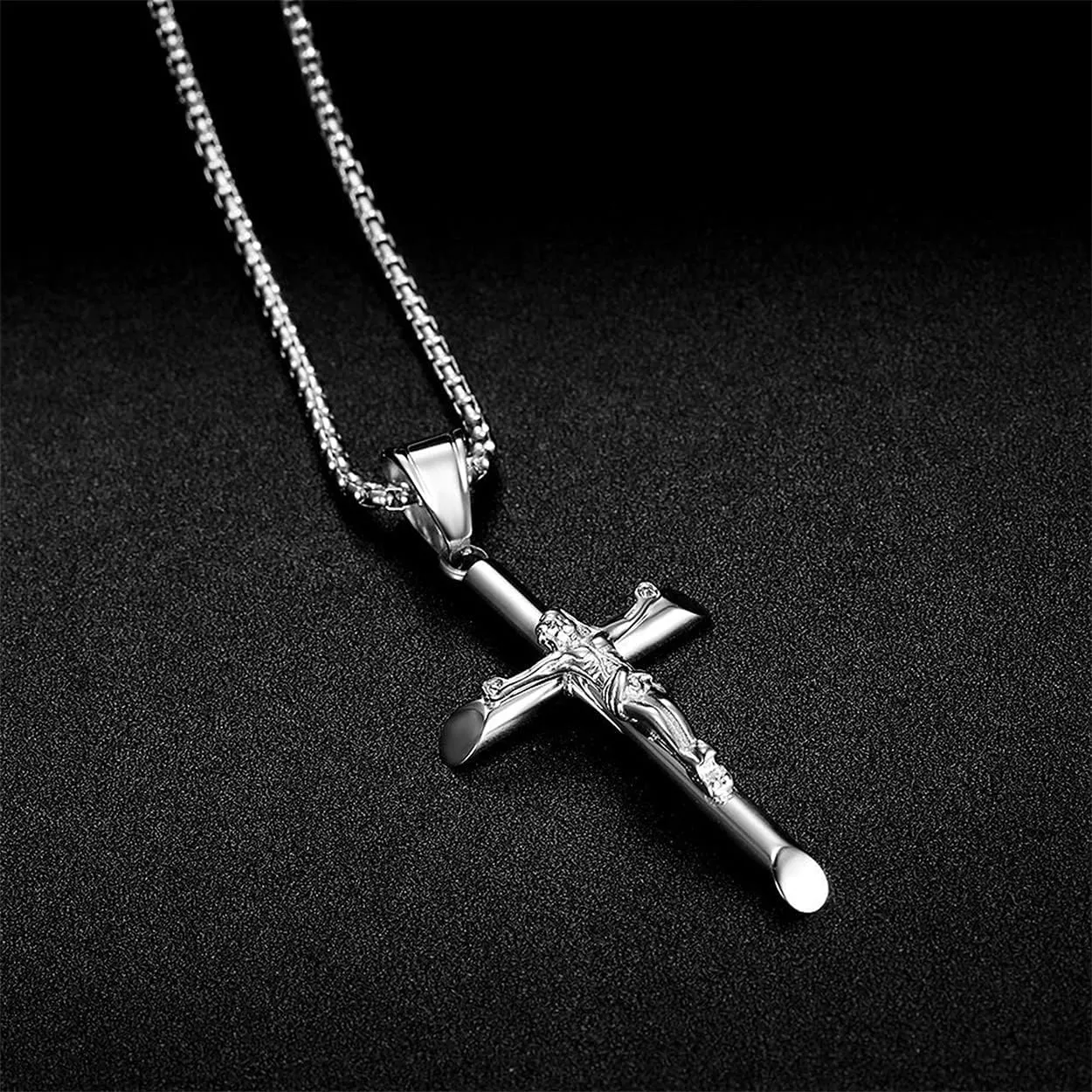 Sonateomber Holy Cross Pendant Necklace for Men Women - Catholic Christian Chunky Stainless Steel Hypoallergenic Chain Thanksgiving Christmas Family Jewelry Gift