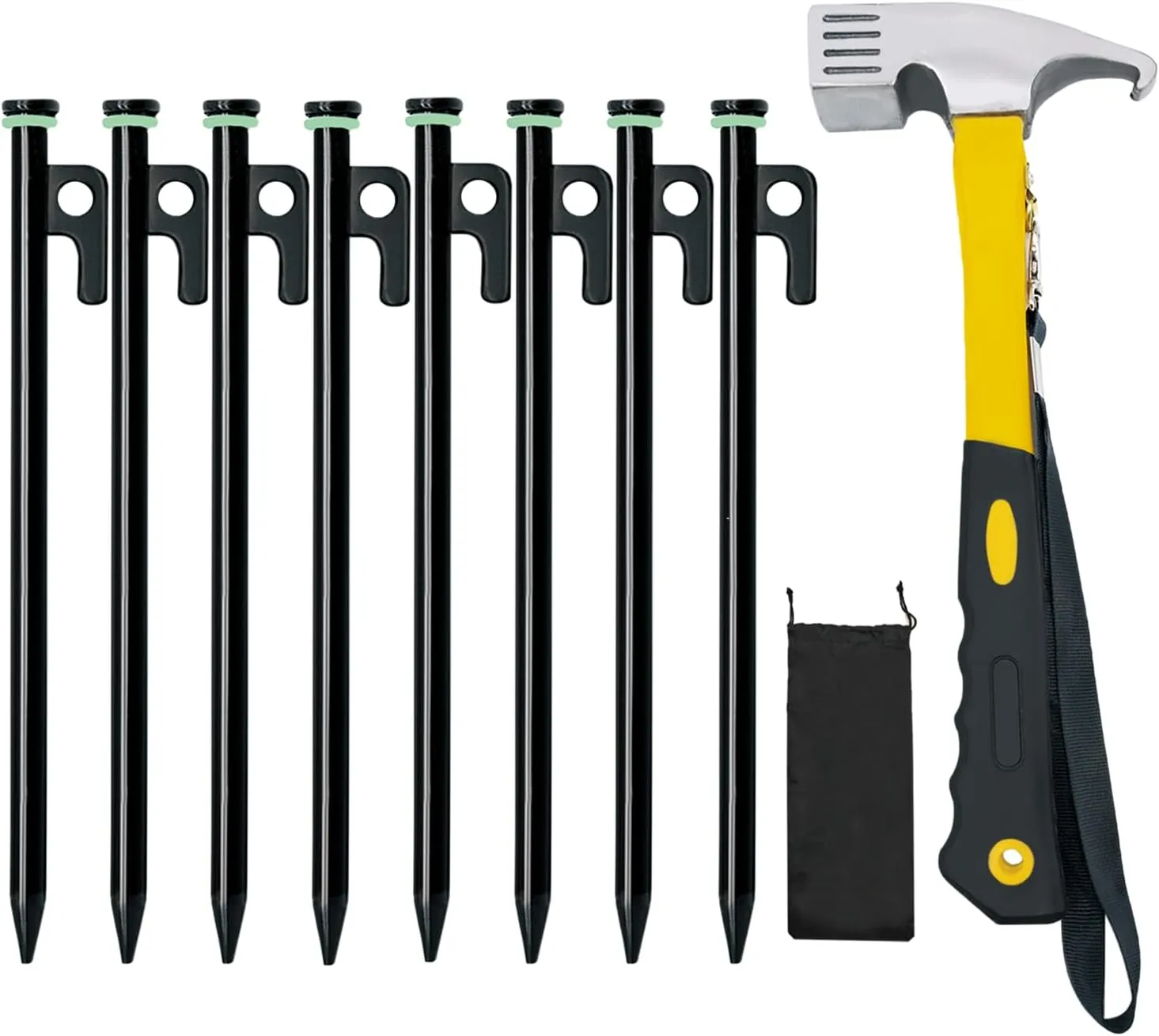 Tent Stakes with Hammer, 8 Pack 10in Heavy Duty Tent Stakes, Storage Pouch, Forged Steel Stakes for Rocky Place, Dessert, Snowfield(8 Pack Stakes with Hammer)