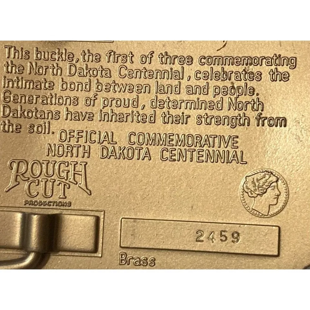 Vintage 1989 Metal Belt Buckle, Brass, North Dakota Centennial, Nice Design