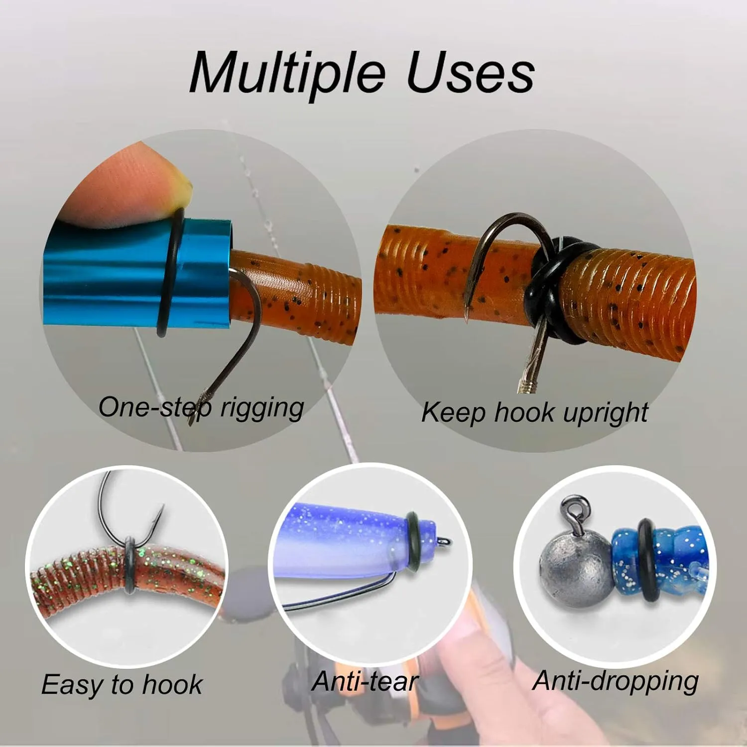 Wacky Rigging Tool, Fishing Bait Rigs, Wacky Rig Ring Tool with 70PCS Worm O-Rings, Wacky Worm Kit for Senko Neko Finesse Stick Soft Baits