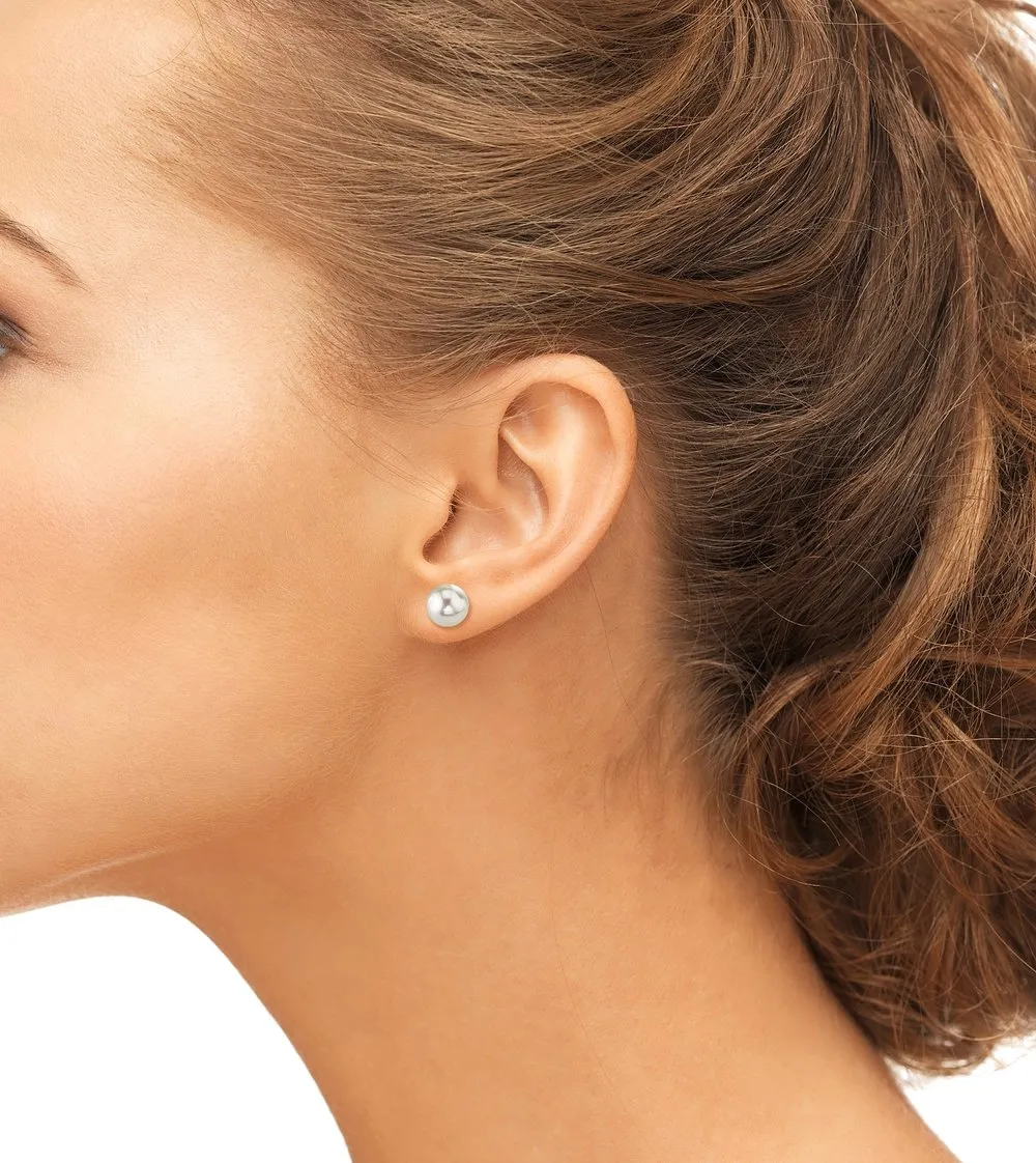 White Japanese Akoya Round Pearl Stud Earrings, 7.5-8.0mm