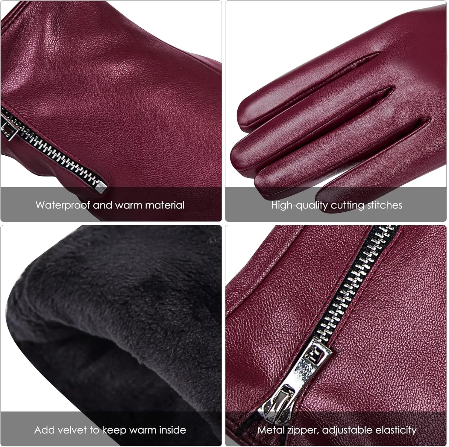 Winter Leather Gloves for Women, Touchscreen Texting Warm Driving Gloves
