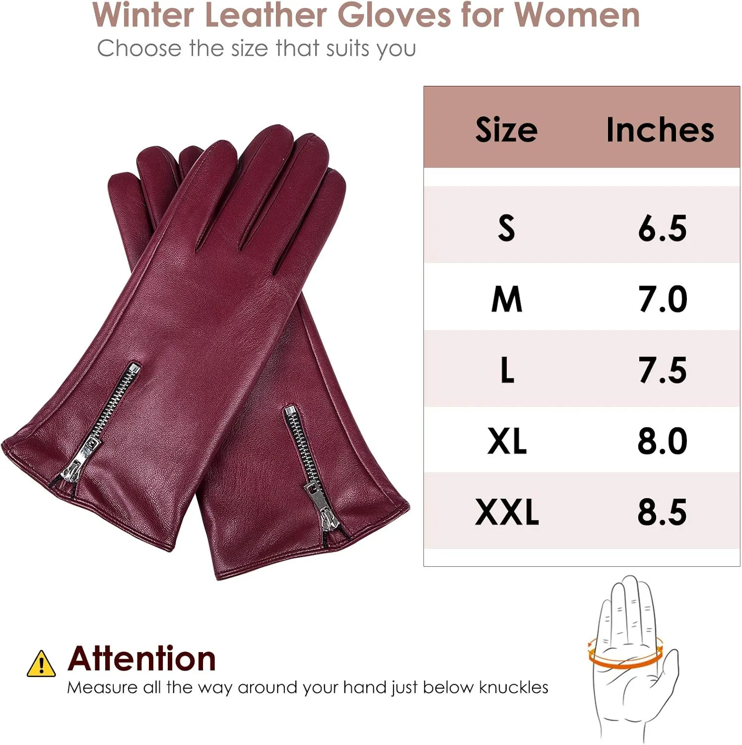Winter Leather Gloves for Women, Touchscreen Texting Warm Driving Gloves