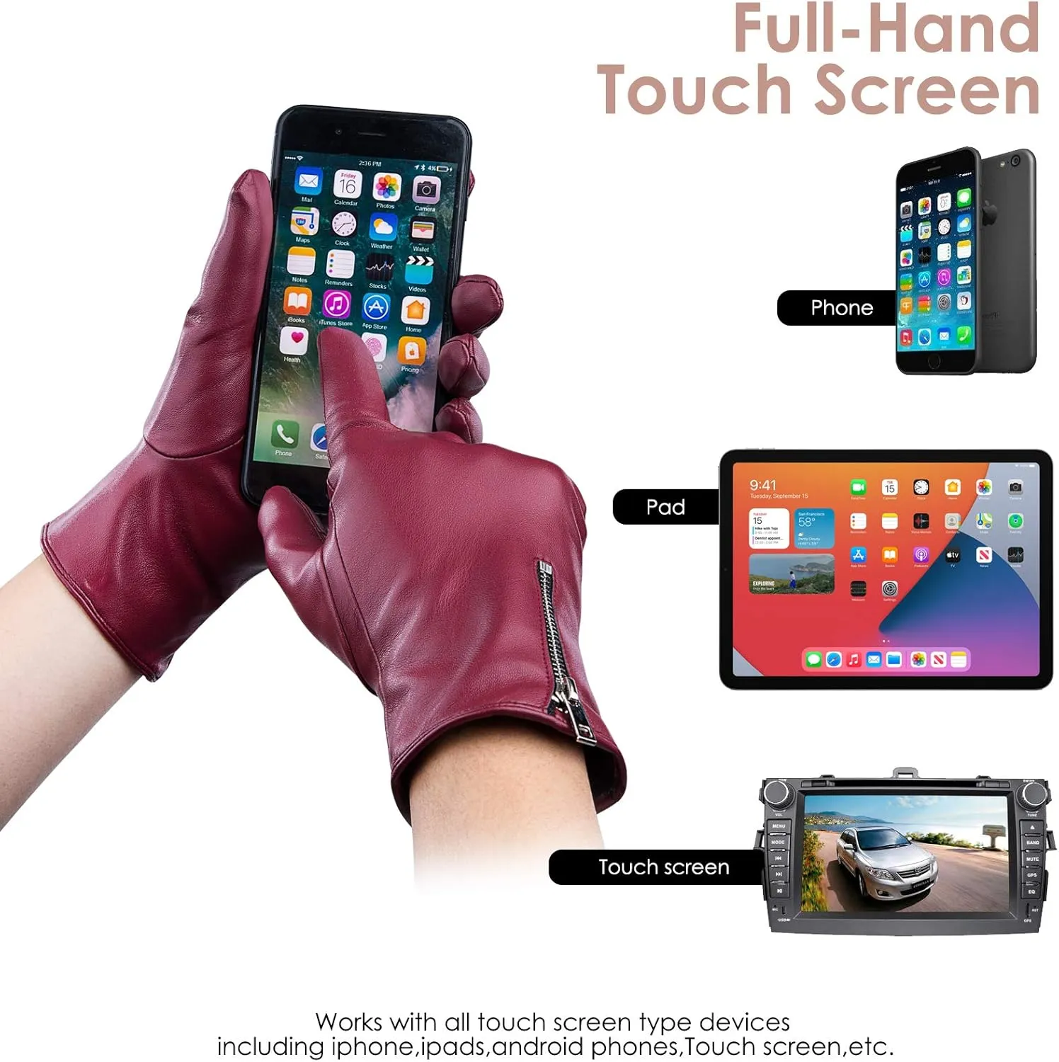 Winter Leather Gloves for Women, Touchscreen Texting Warm Driving Gloves
