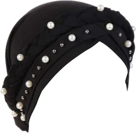 Women Hijab Beading Pearl Braid Turban Hat Head Scarf Cancer Chemo Beanies Bandana Headwrap Cap