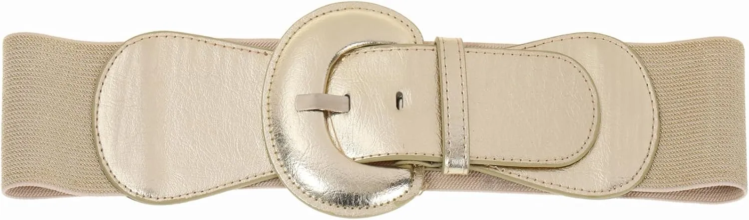 Women's Wide Stretchy Cinch Belt Vintage Chunky Buckle Elastic Belts for Dress