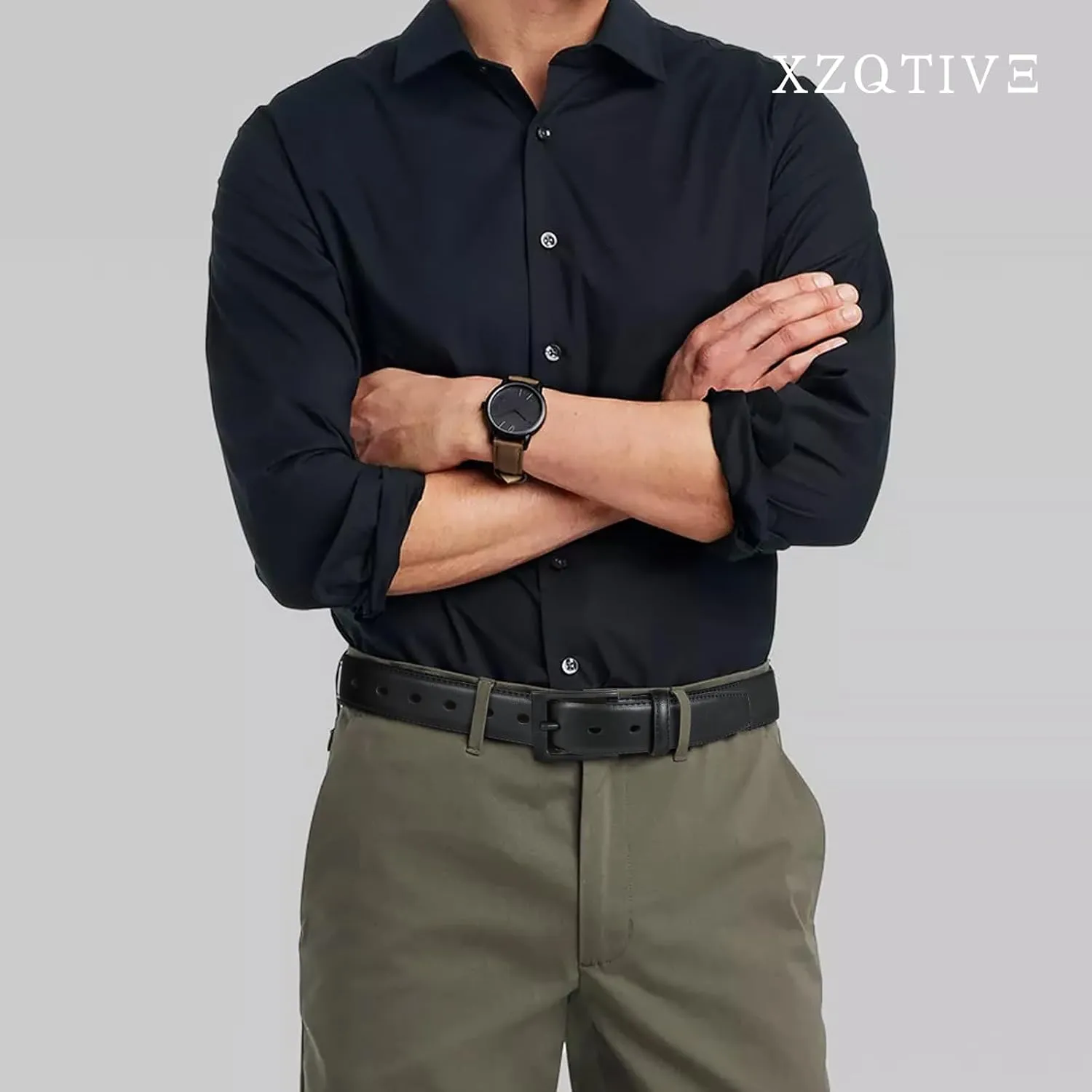 XZQTIV TSA Belt For Men Metal Free Dress Belts Hypoallergenic Leather Belt With Black Buckle Nickle Free