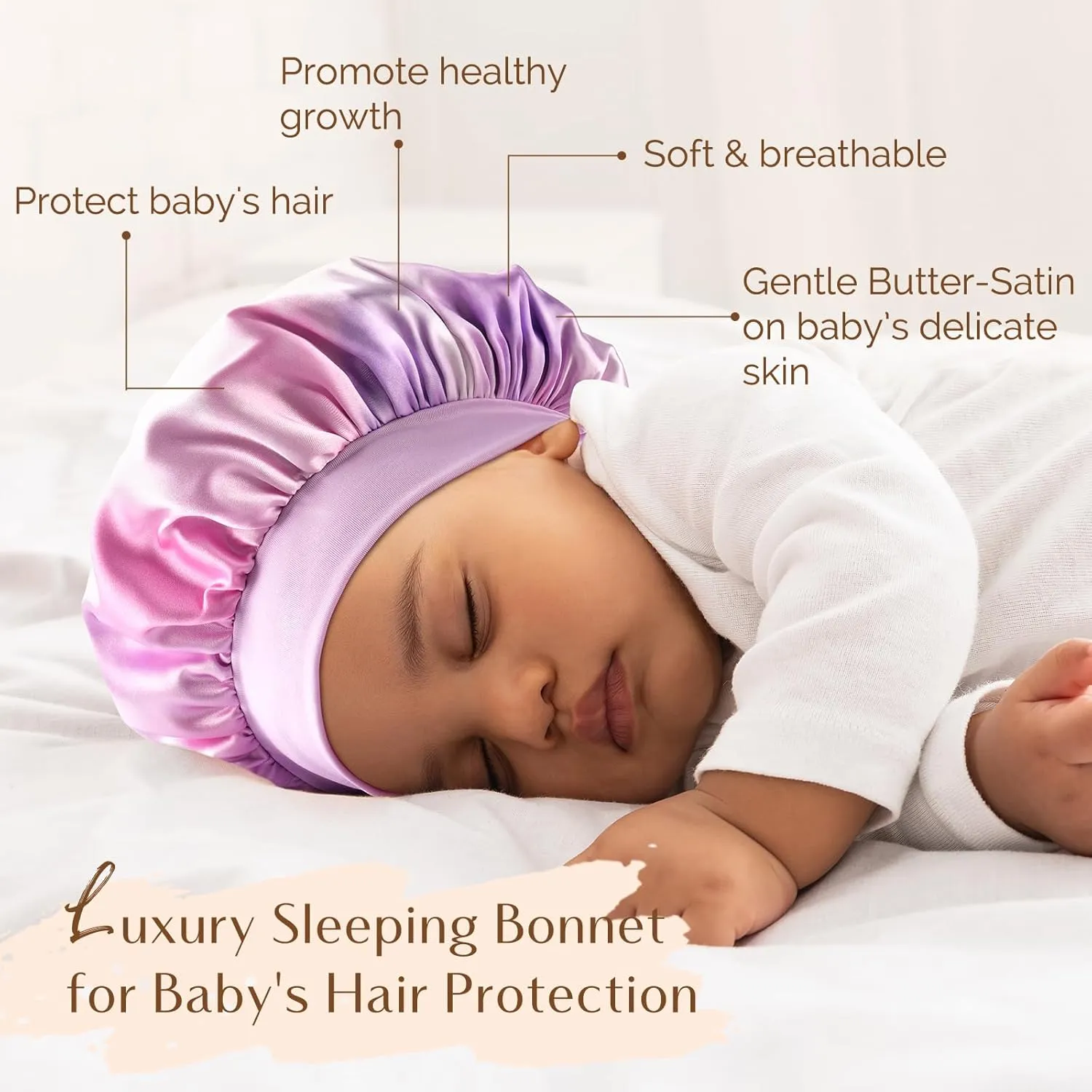 YANIBEST 2 Pcs Baby Satin Bonnet for Sleeping Kids Double Layer Sleeping Caps for Toddler Silk Bonnet Elastic Wide Band