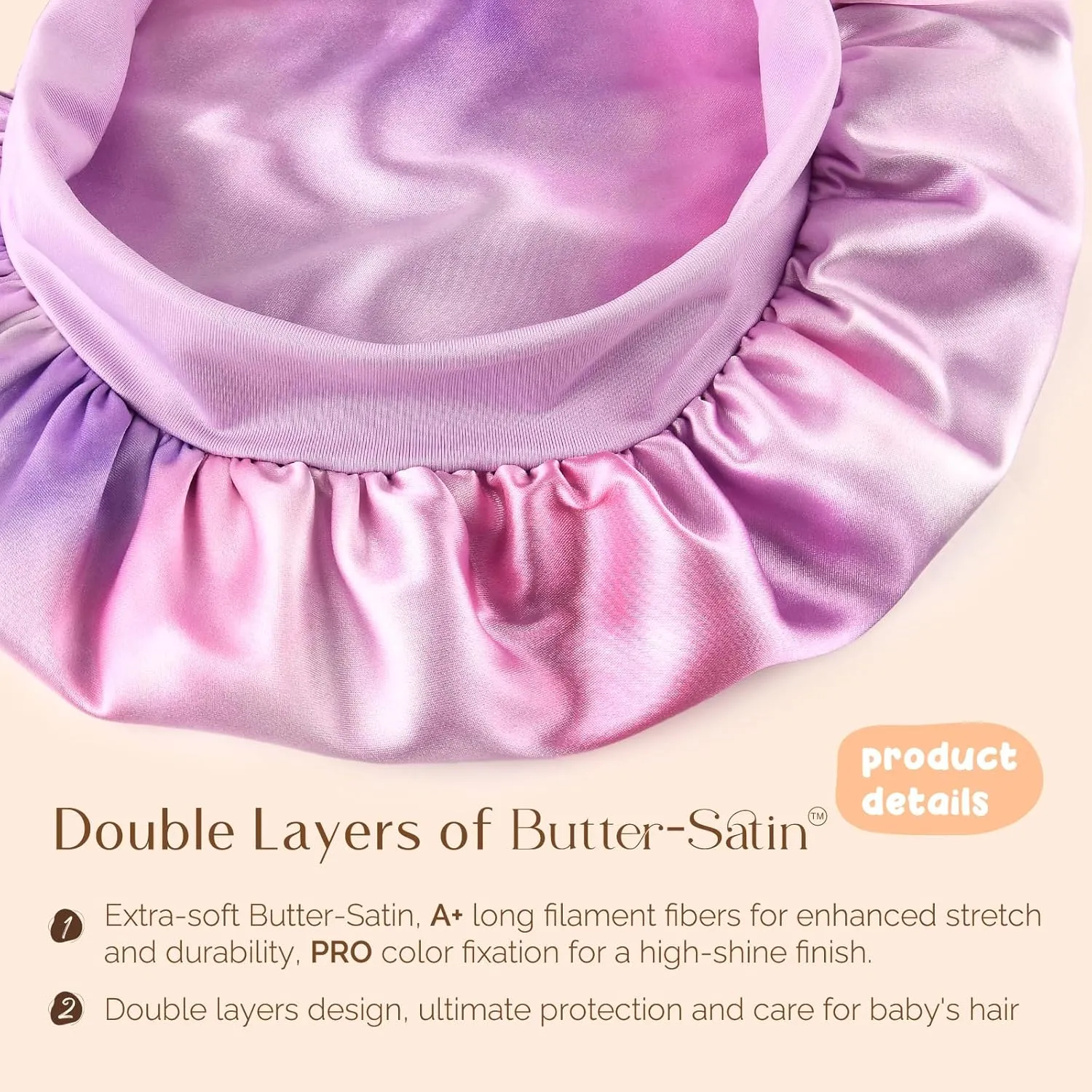 YANIBEST 2 Pcs Baby Satin Bonnet for Sleeping Kids Double Layer Sleeping Caps for Toddler Silk Bonnet Elastic Wide Band