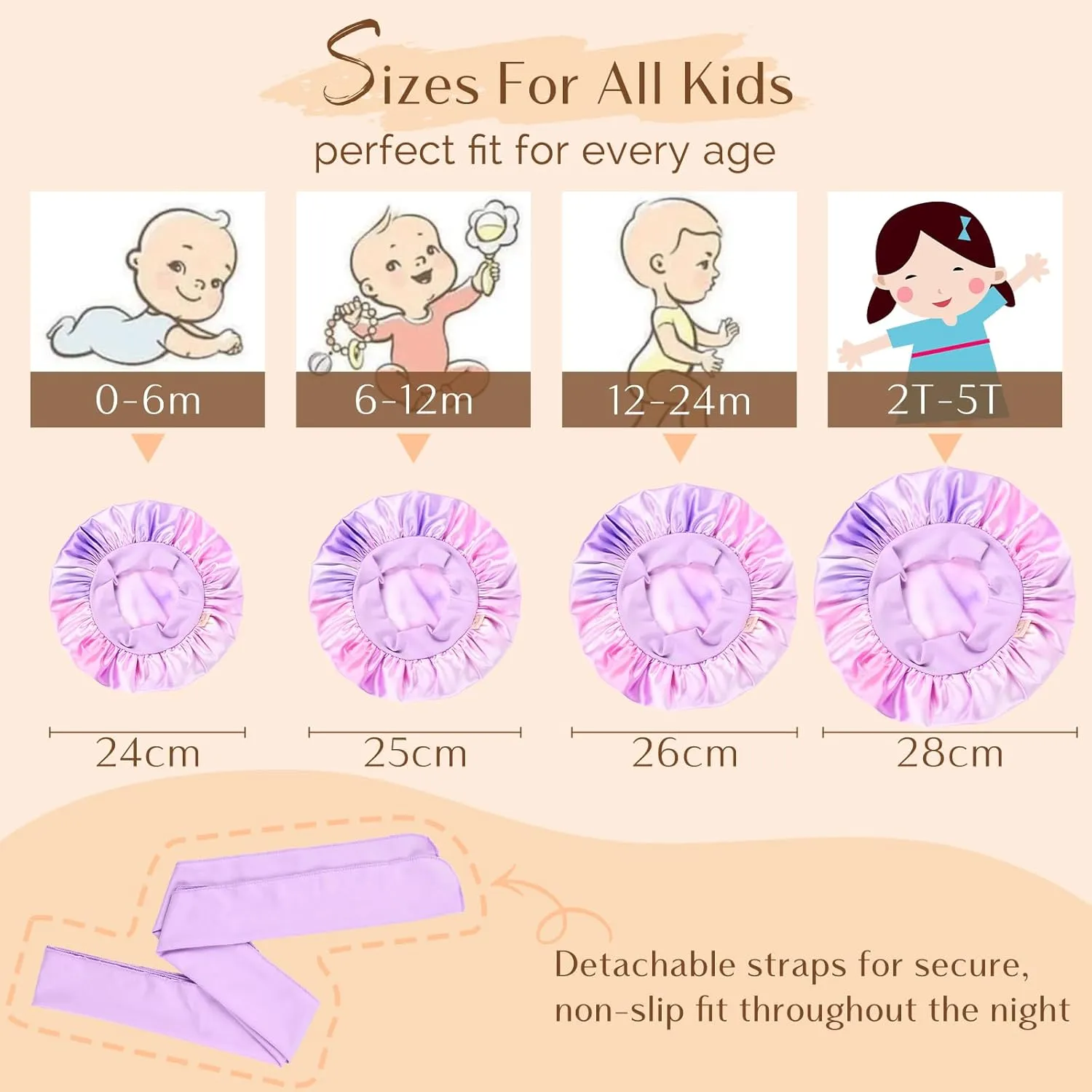 YANIBEST 2 Pcs Baby Satin Bonnet for Sleeping Kids Double Layer Sleeping Caps for Toddler Silk Bonnet Elastic Wide Band