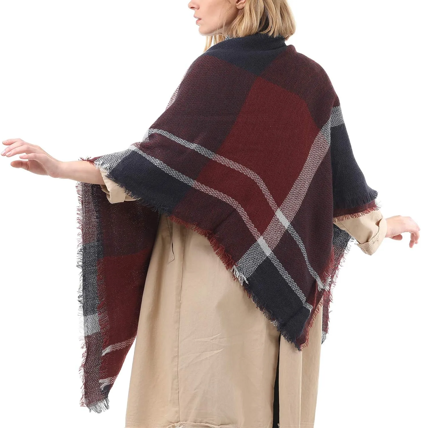 Zando Plaid Blanket Thick Winter Scarf Tartan Chunky Wrap Oversized Shawl Cape Scarves