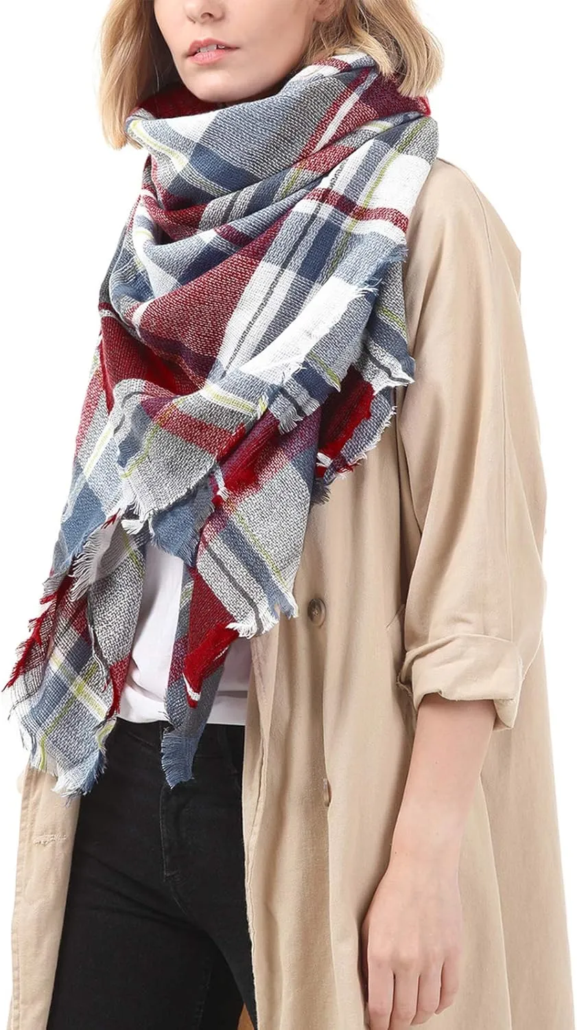 Zando Plaid Blanket Thick Winter Scarf Tartan Chunky Wrap Oversized Shawl Cape Scarves