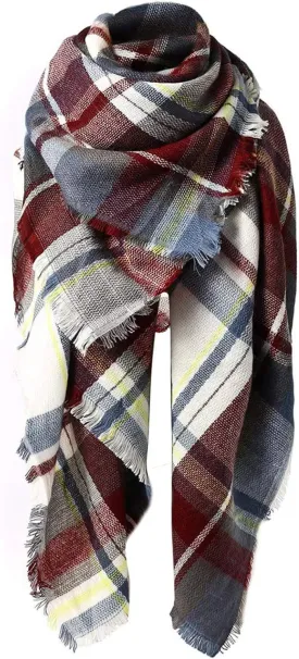 Zando Plaid Blanket Thick Winter Scarf Tartan Chunky Wrap Oversized Shawl Cape Scarves